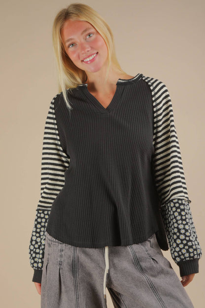 Meredith Floral & Stripe Knit Raglan