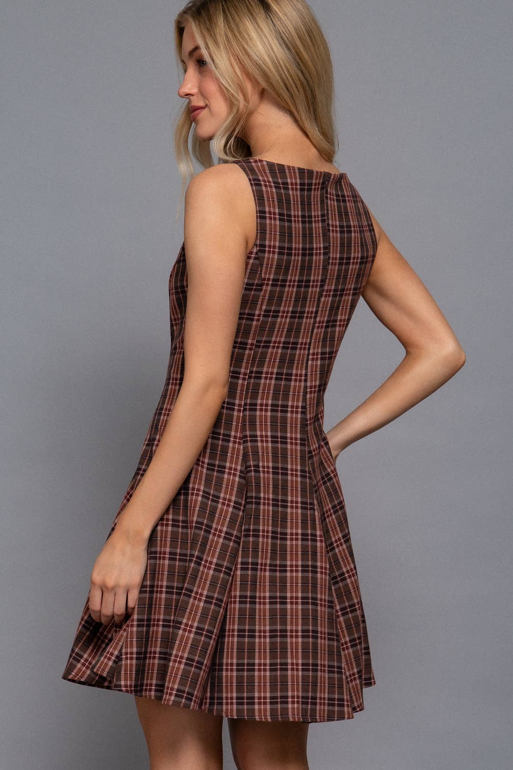 Brooklyn Plaid Mini Brown Dress