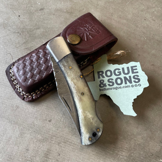 Titan Dyed Bone Folding Knife & Leather Sheath