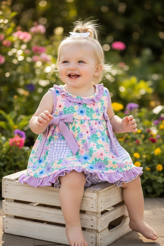 Baby Girls Lilac Gingham Floral Set