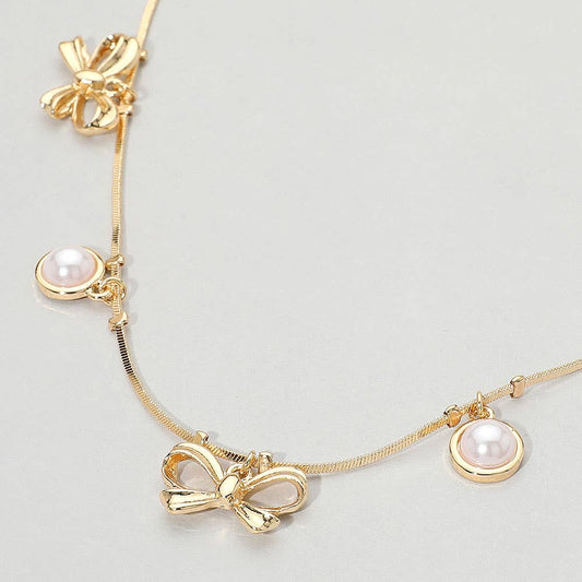 Delaney Bow & Pearl Charm Necklace
