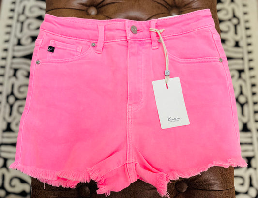 Kancan Marion Neon Pink Frayed Shorts