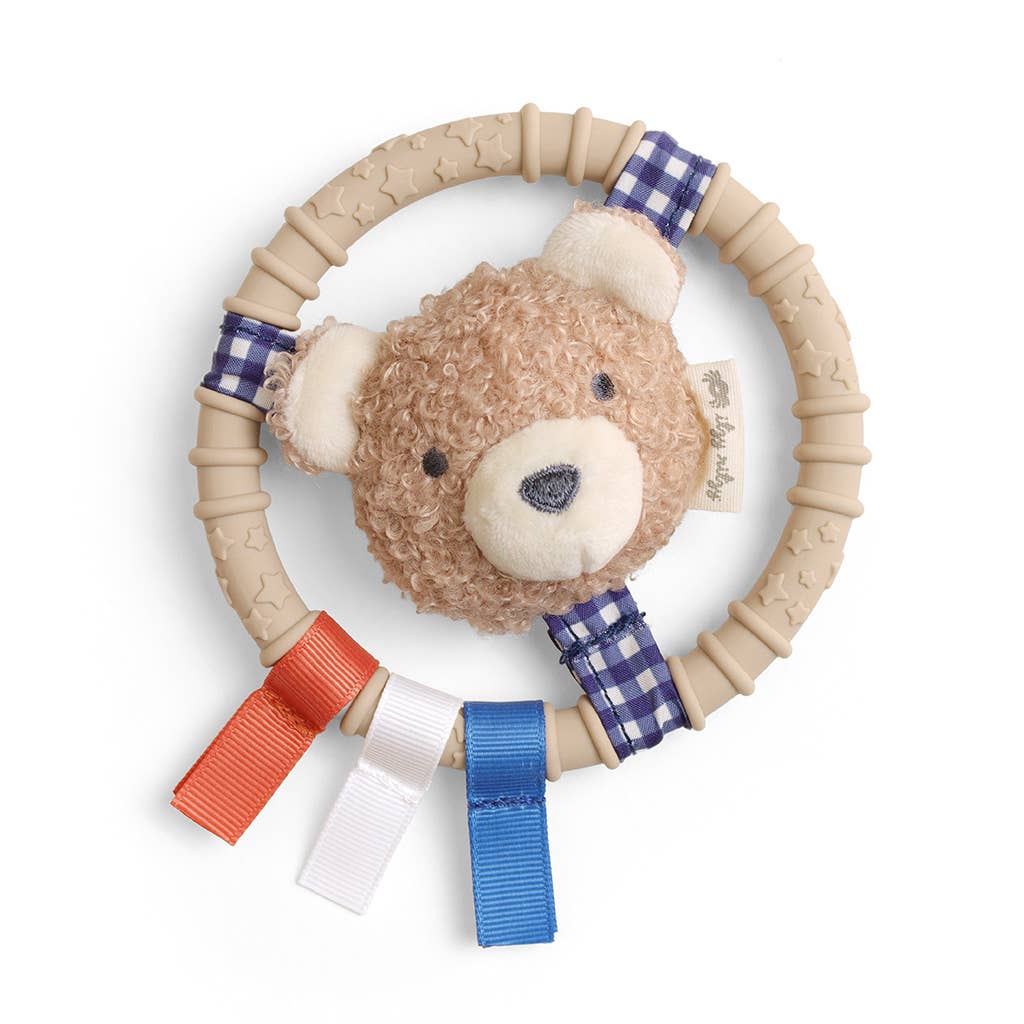 Itzy Ritzy Ring Pal™ - Teething Ring with Plush Character: Taupe Bear