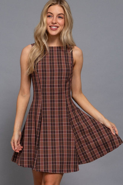 Brooklyn Plaid Mini Brown Dress