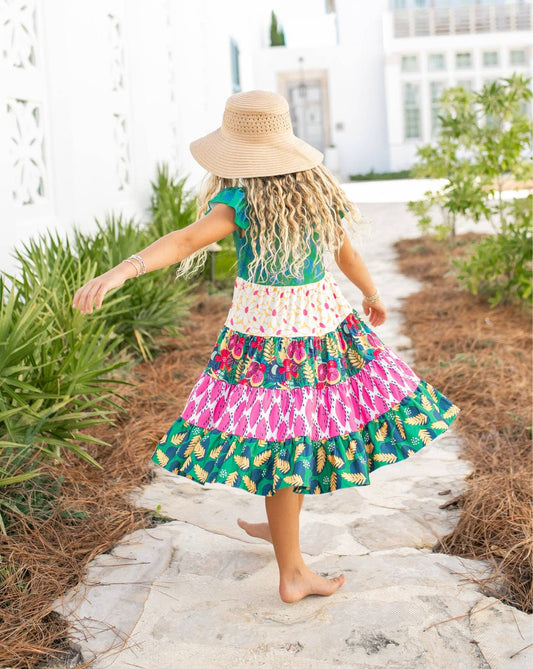 Girls Valine Tropical Floral Tiered Dress