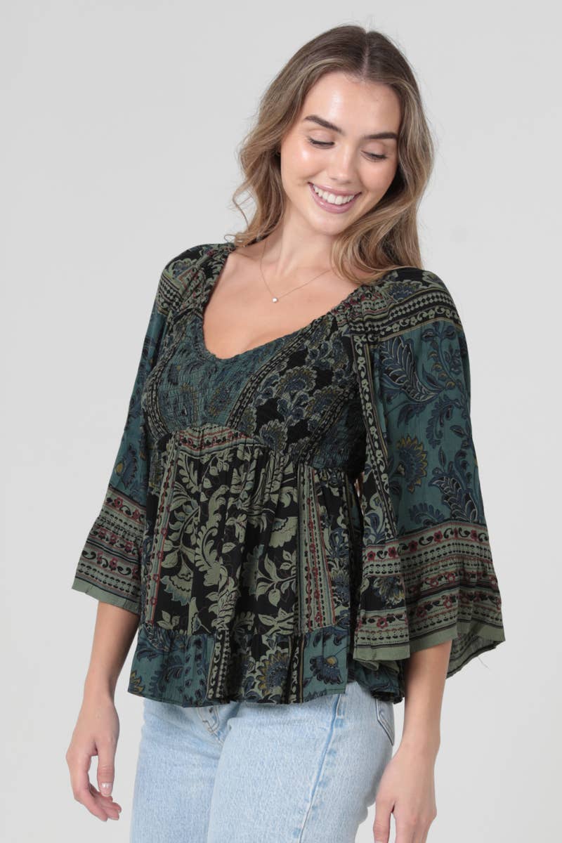 Clarisse Floral Green Boho Blouse