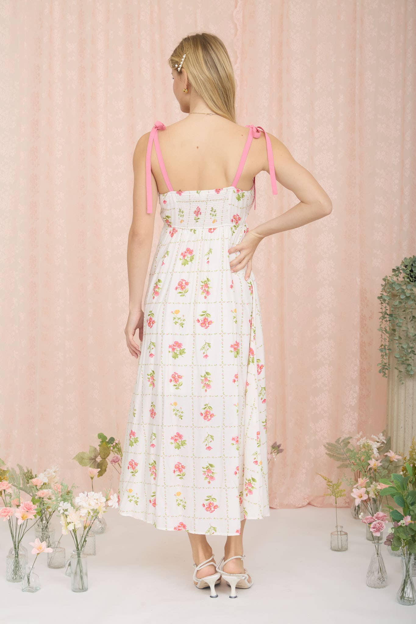 Wren Scalloped Tile Wildflower Pink Midi Dress