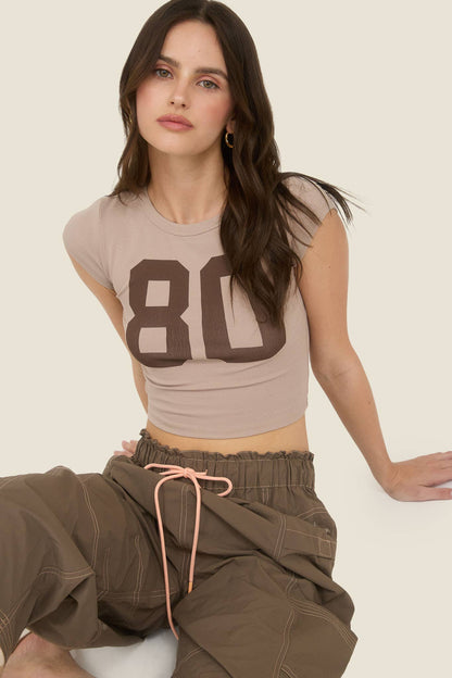 Number 80 Graphic Cropped Baby Tee