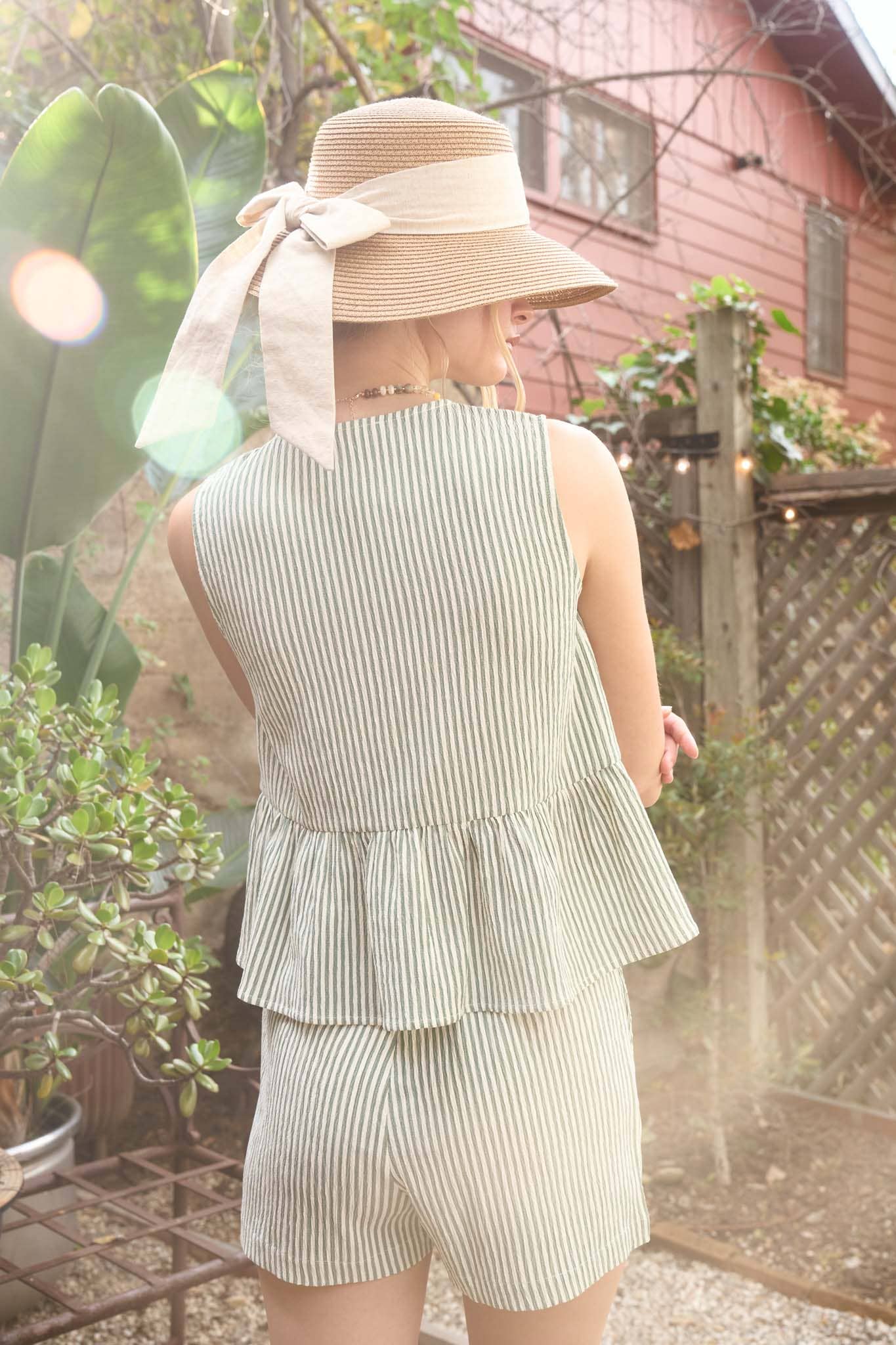 Mia Bow Striped Peplum Short Set
