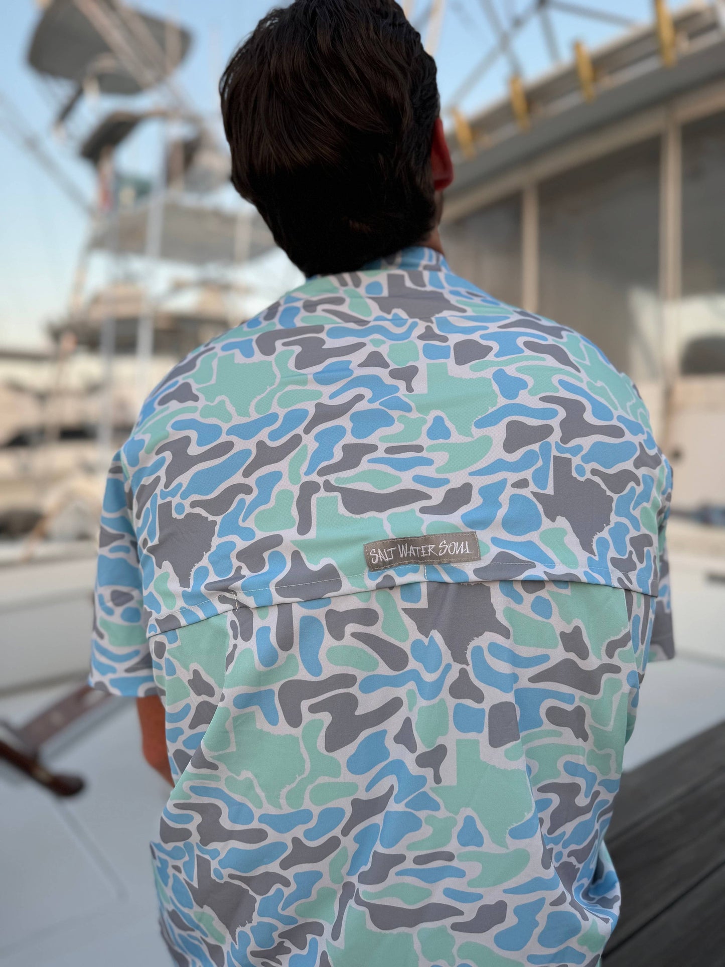 Mens Salt Water Soul TX Fishing Coastal Camo Shirt