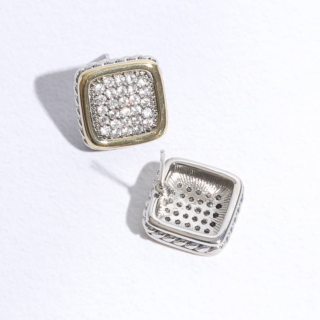 Gracie Two-Toned Square Crystal Stud Earrings