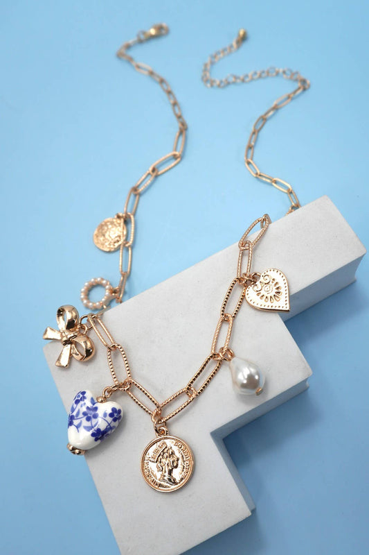 Tonopah Vintage Blue Ceramic Charm Necklace