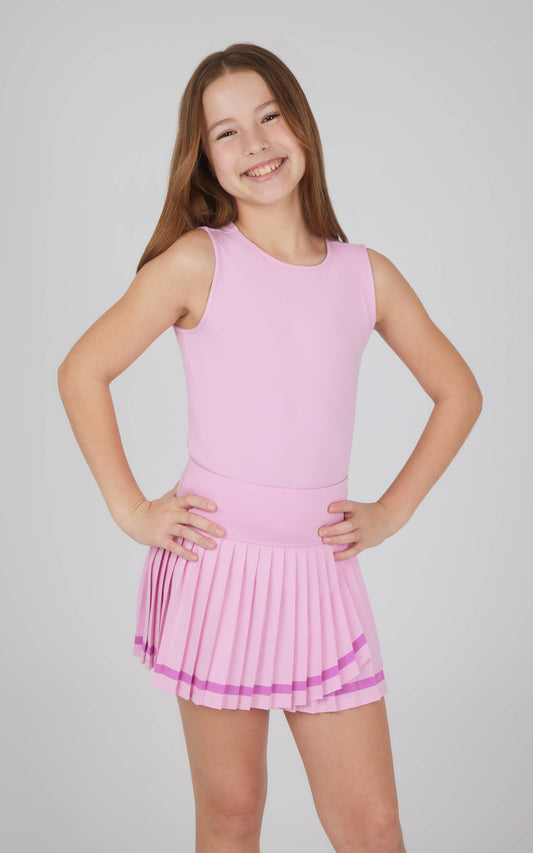 Girls Nicki Sleeveless Solid Pleated Athletic Skirt Set