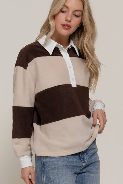 Landry Fleece Striped Collared Top