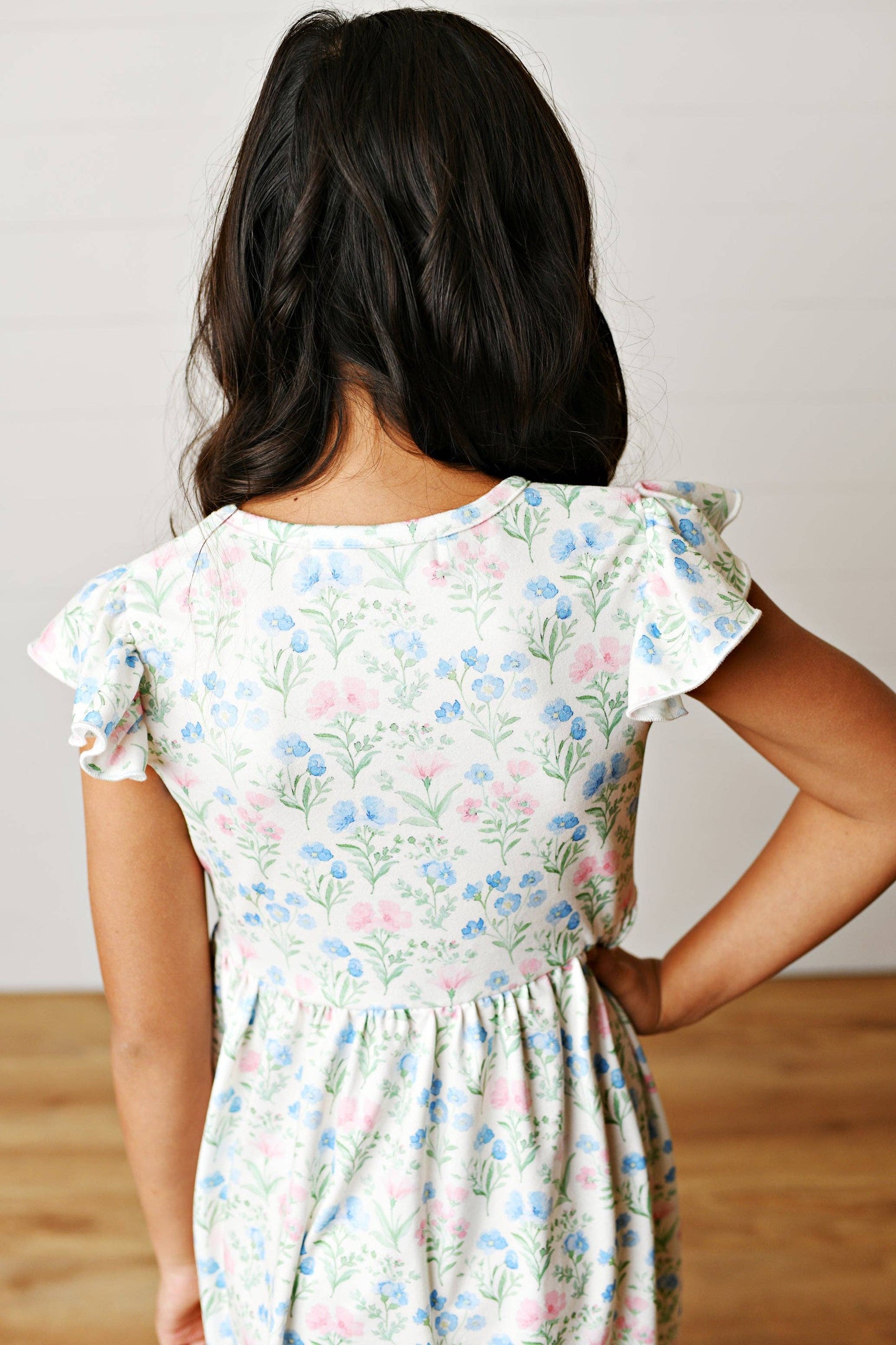 Girls Soft Pink & Blue Flutter Dress