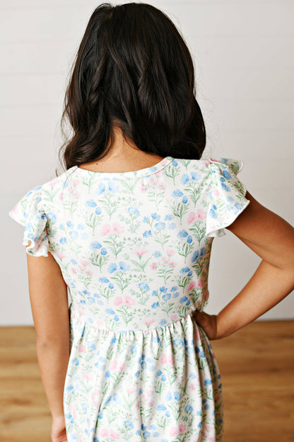 Girls Soft Pink & Blue Flutter Dress