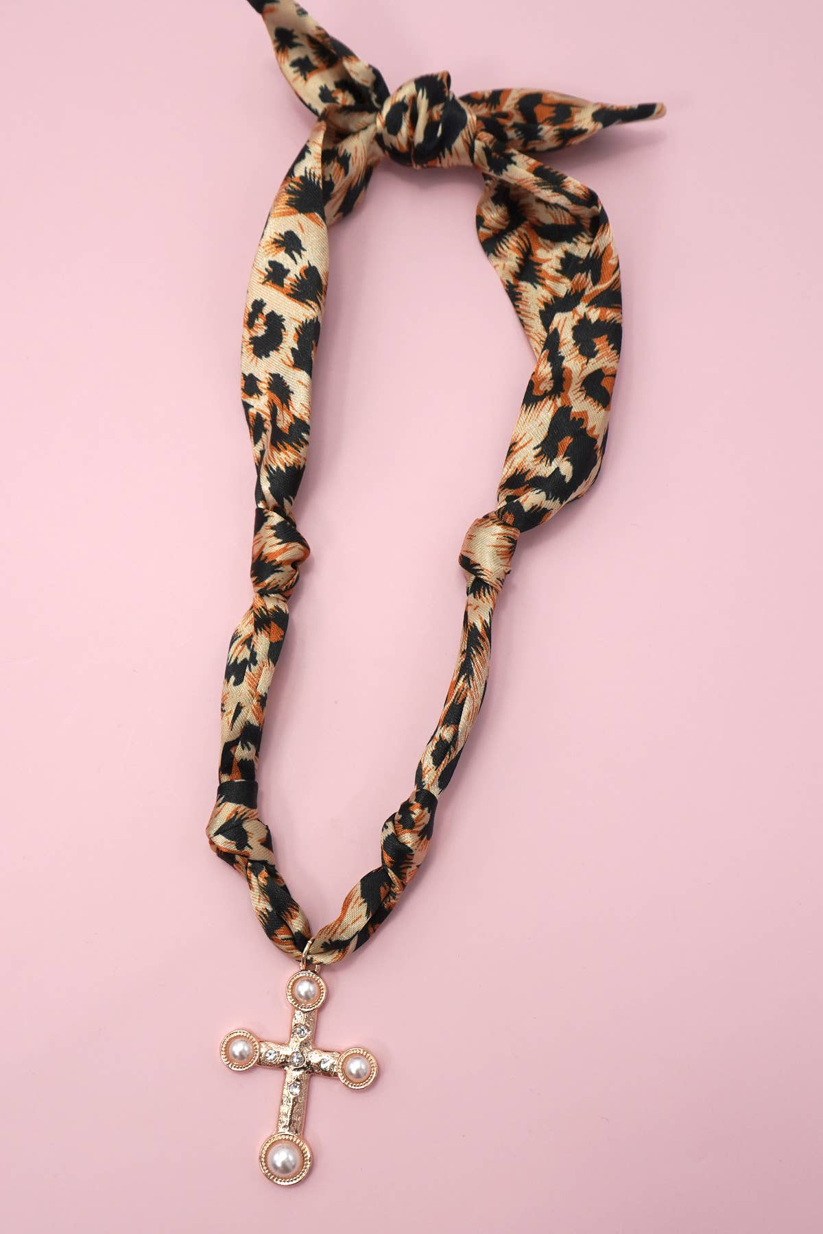 Tonopah Scarf Charm Leopard Cross Necklace