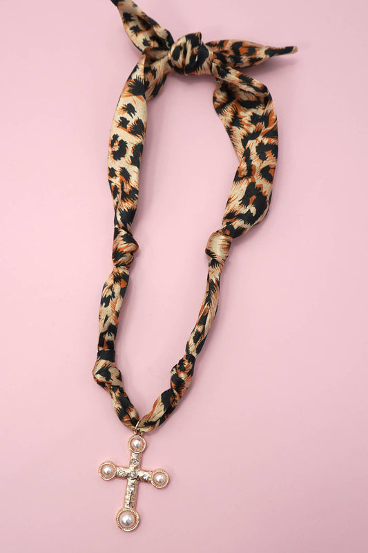 Tonopah Scarf Charm Leopard Cross Necklace