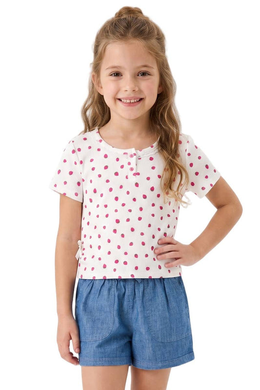 Toddler Girls Lace Chambray Short Strawberry Set