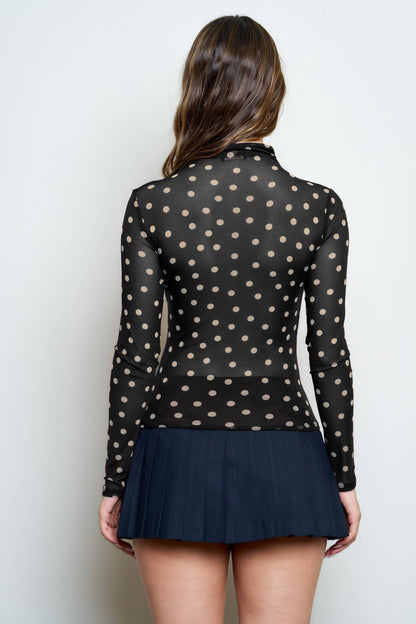 Dillon Polka Dot Mesh Longsleeve Top