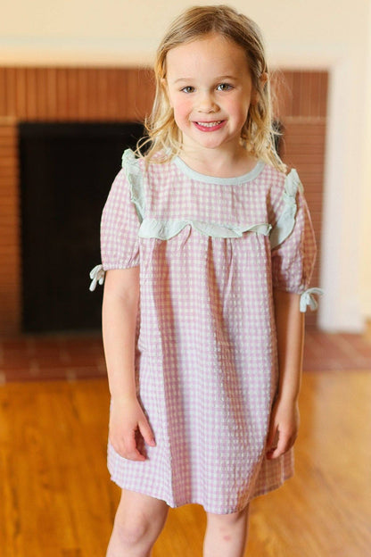 Girls Purple Gingham Dress