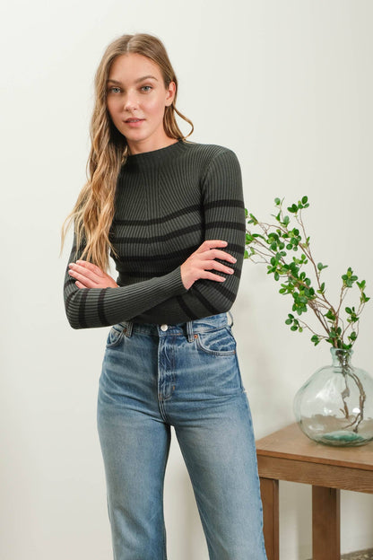 Williamsburg Mock Neck Striped Top