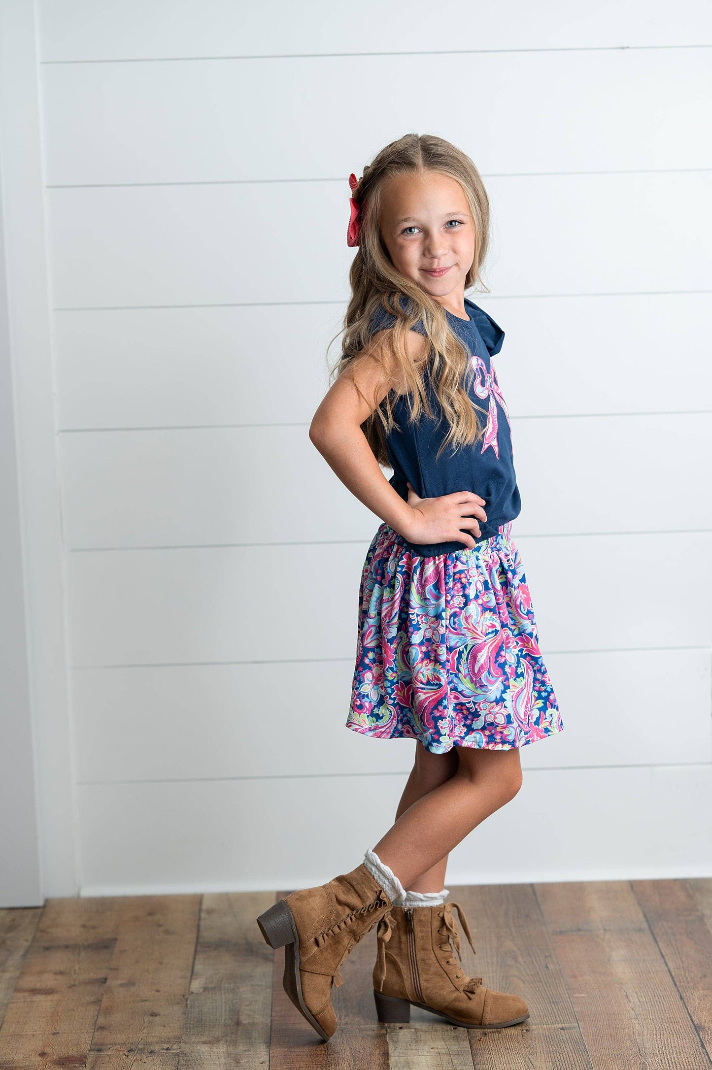 Girls Navy Bow Skirt Set