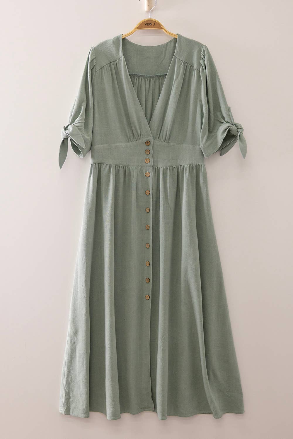 Patricia Buttondown Linen Midi Sage Dress