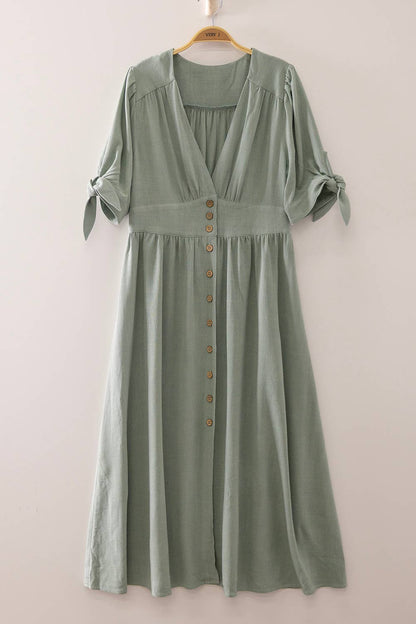 Patricia Buttondown Linen Midi Sage Dress