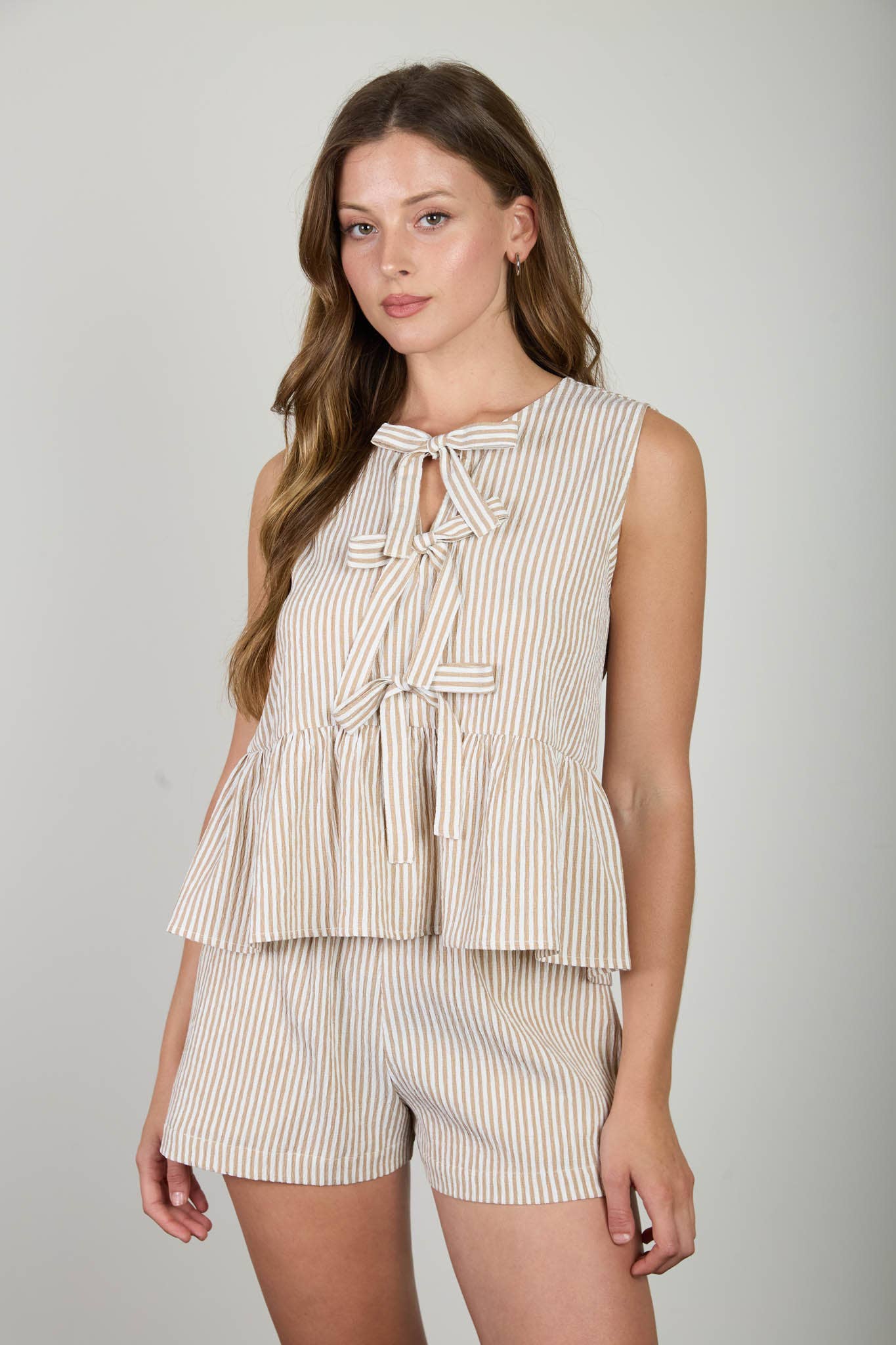 Mia Bow Striped Peplum Short Set