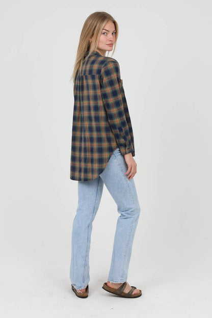Runaway Plaid Orange & Navy Buttondown