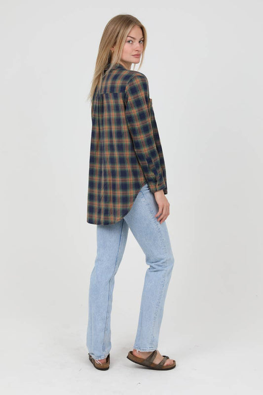 Runaway Plaid Orange & Navy Buttondown