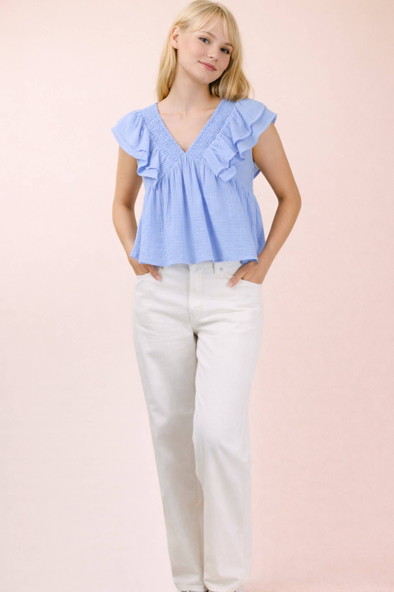 Kylie Ruffle V-neck Top