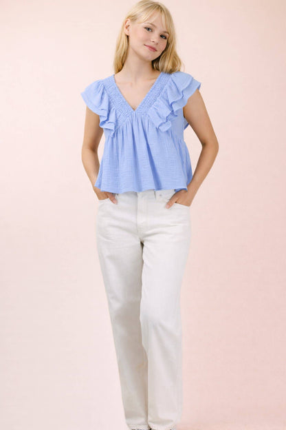 Kylie Ruffle V-neck Top