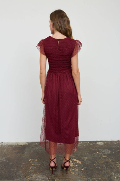 Amarena Swiss Dot Burgundy Midi Dress