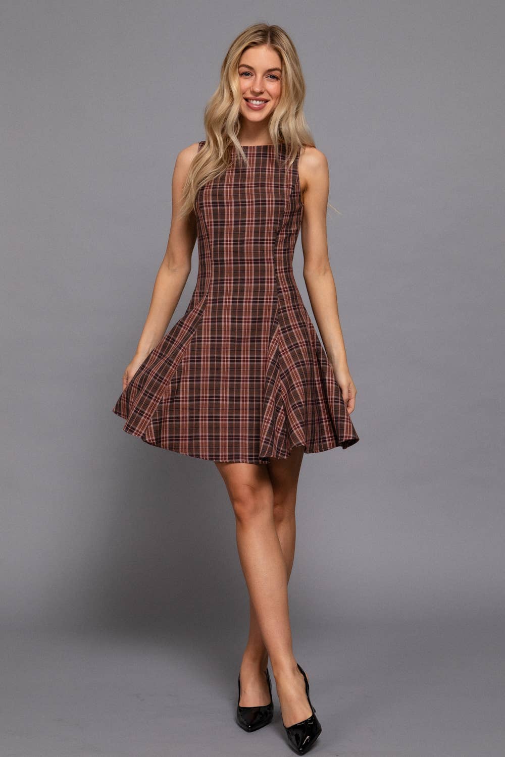 Brooklyn Plaid Mini Brown Dress