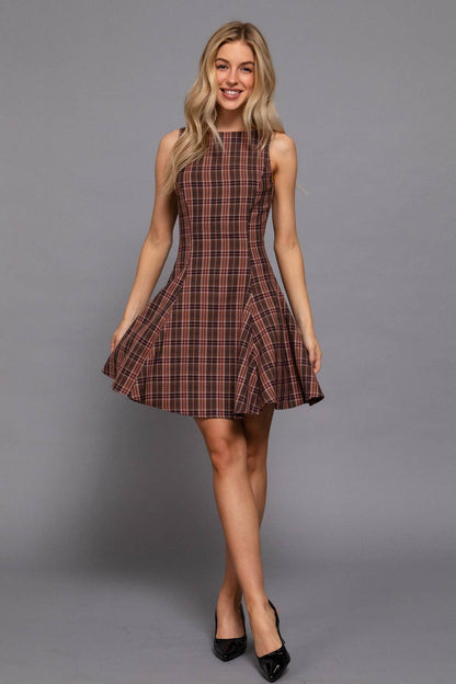 Brooklyn Plaid Mini Brown Dress