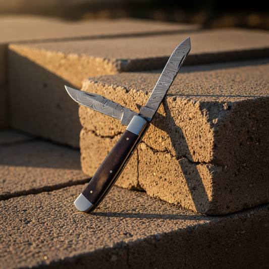Titan Dual-Blade Folding Knife with Leather Sheath