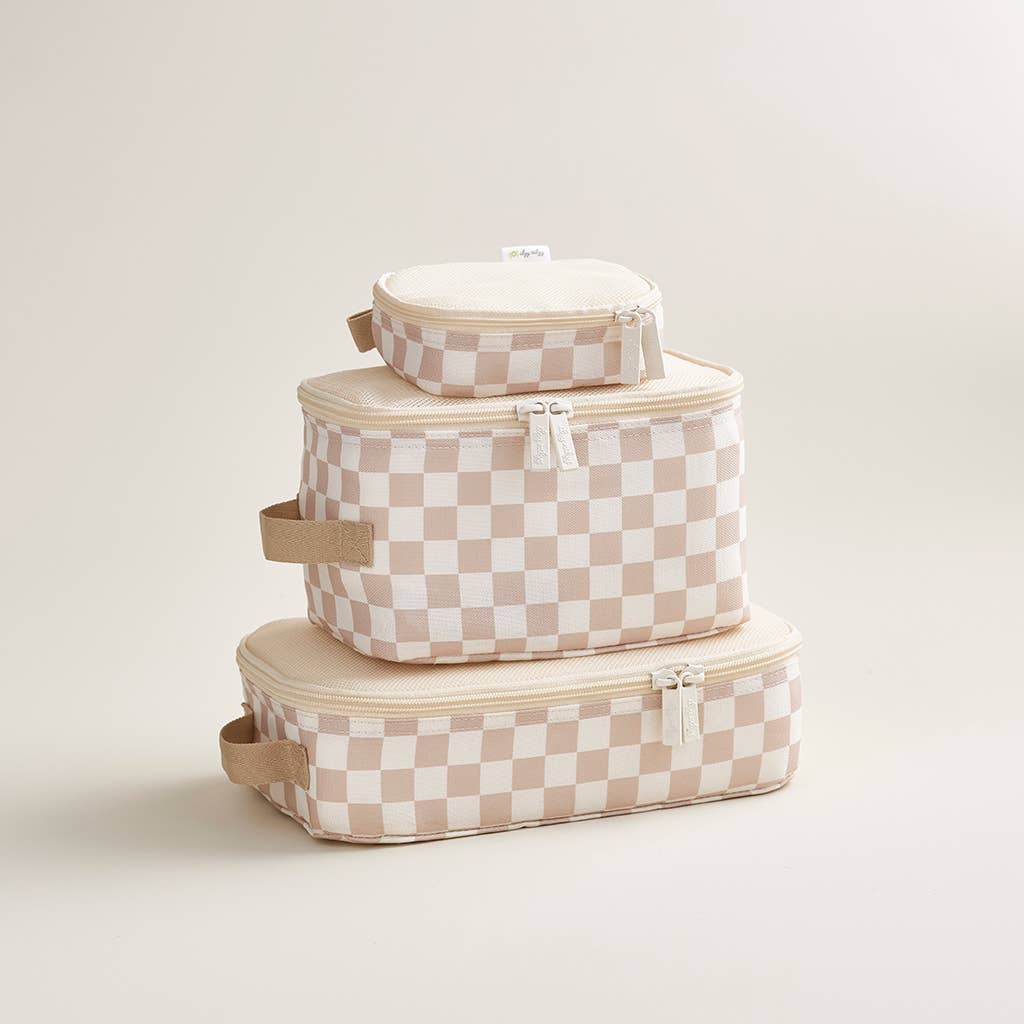 Itzy Ritzy Taupe Checkerboard Pack Like a Boss™ Packing Cubes