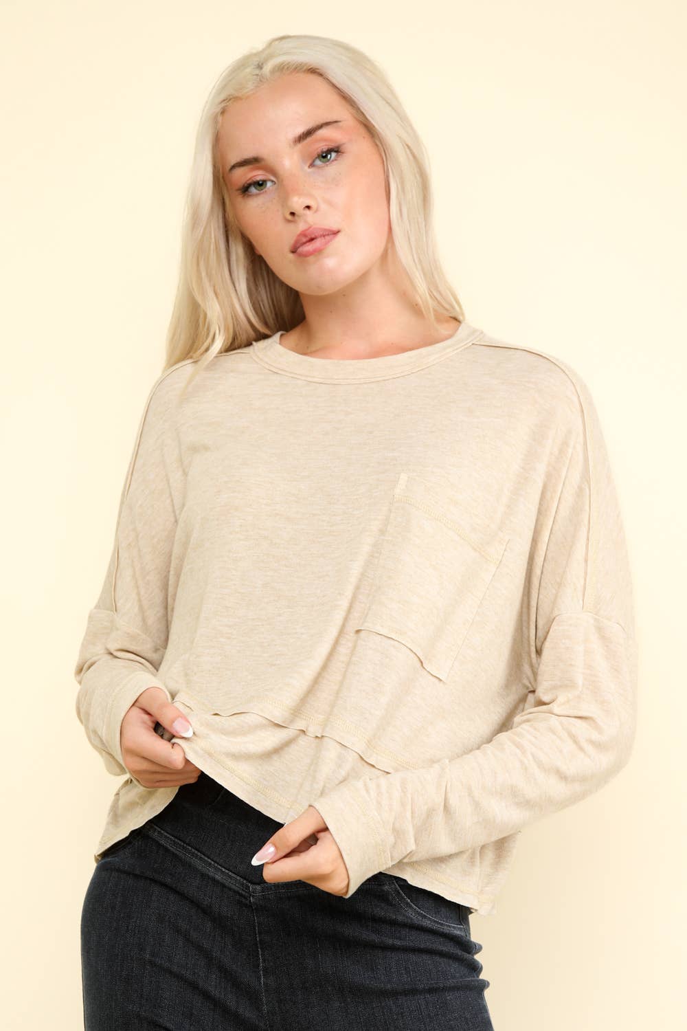 Pomona Oversized Jersey Pocket Longsleeve Top