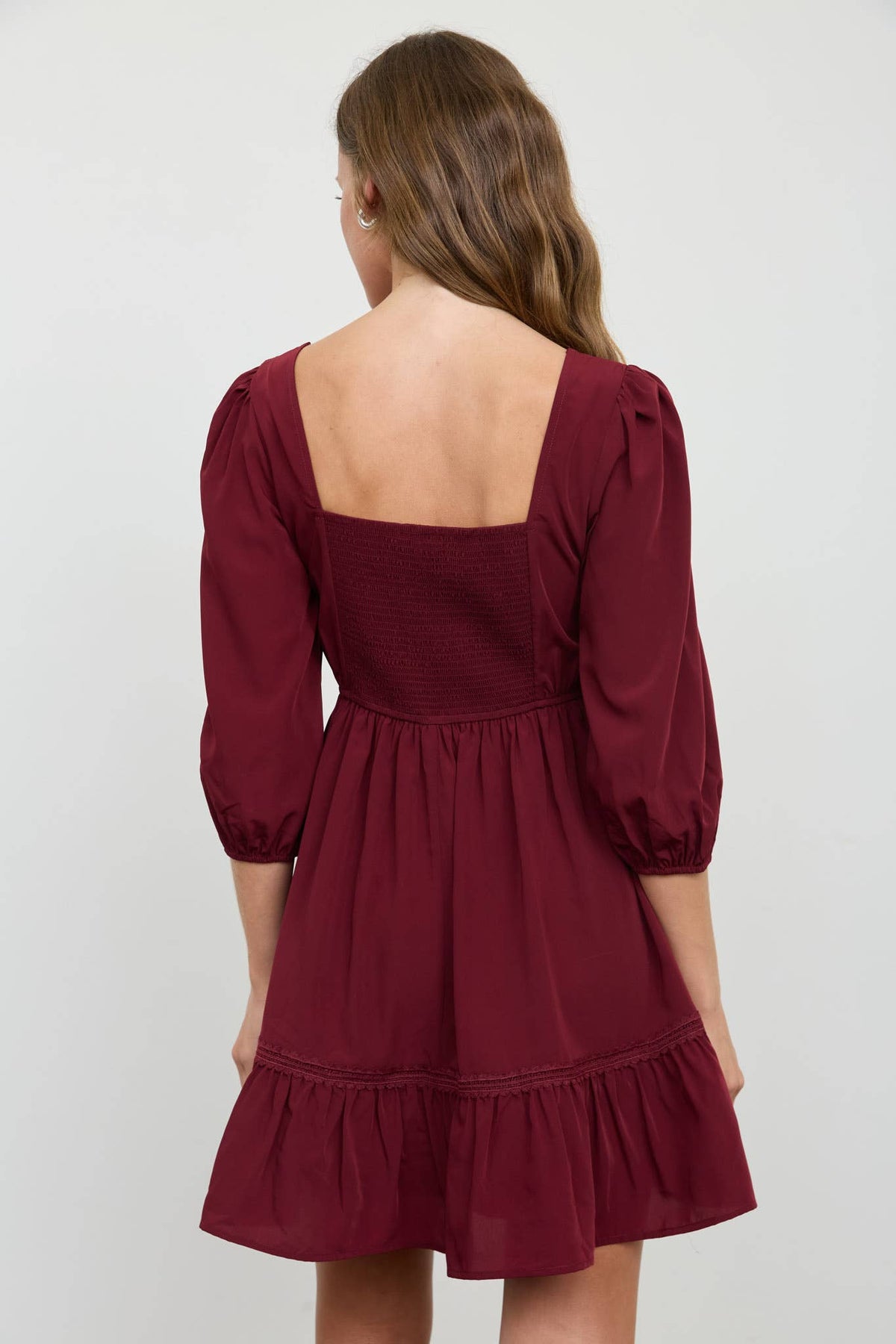Theda Balloon 3/4 Sleeve Maroon Mini Dress