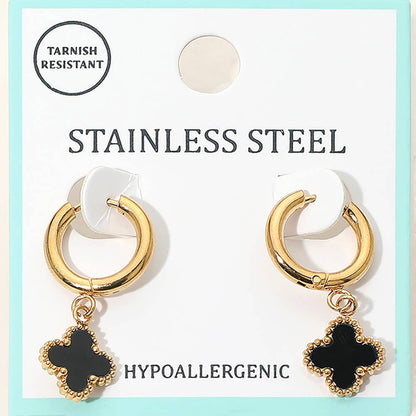 Darla Quatrefoil Dangle Huggie Hoop Earrings