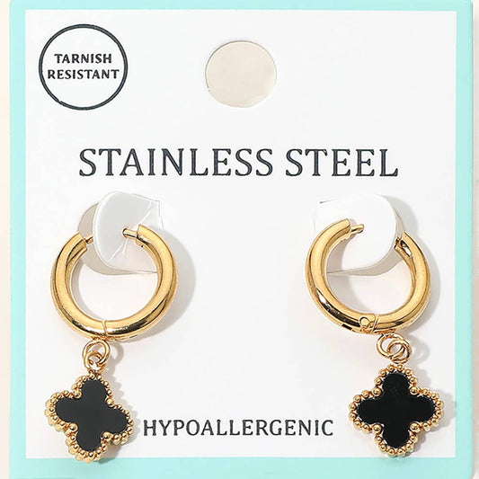 Darla Quatrefoil Dangle Huggie Hoop Earrings