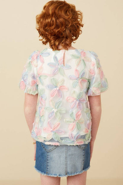 Girls Sequined Floral Applique Blouse