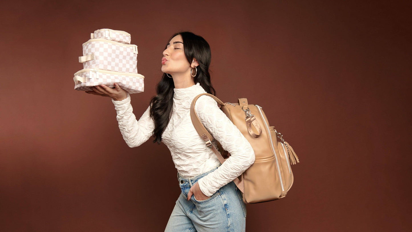 Itzy Ritzy Taupe Checkerboard Pack Like a Boss™ Packing Cubes