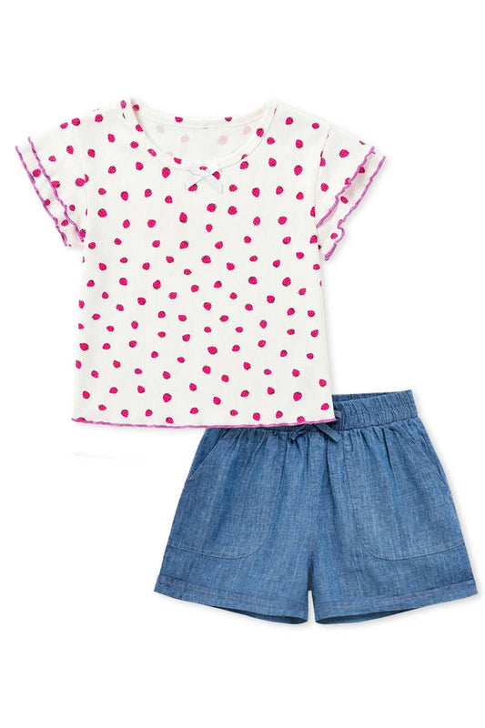 Girls Flutter Chambray Short Strawberry Set