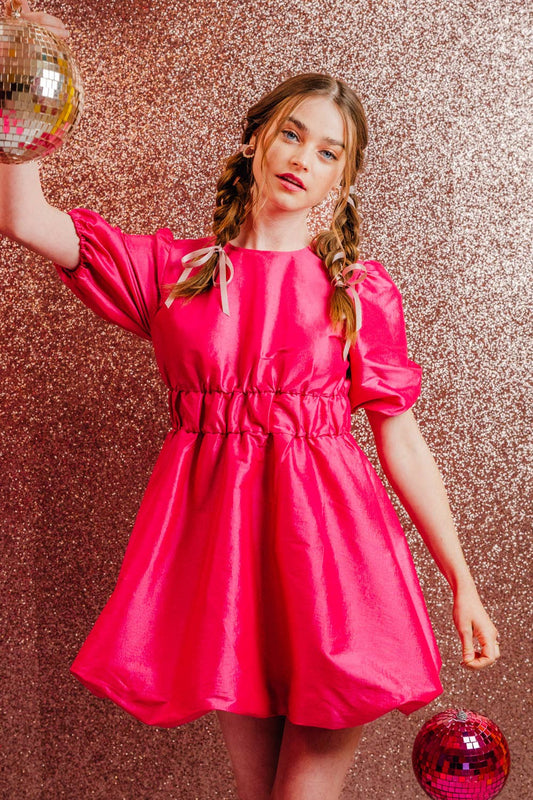 Talara Bubble Hem Taffeta Pink Dress