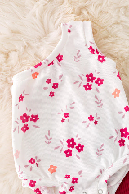 Baby Girl Red One Shoulder Floral Onesie & Pants Set