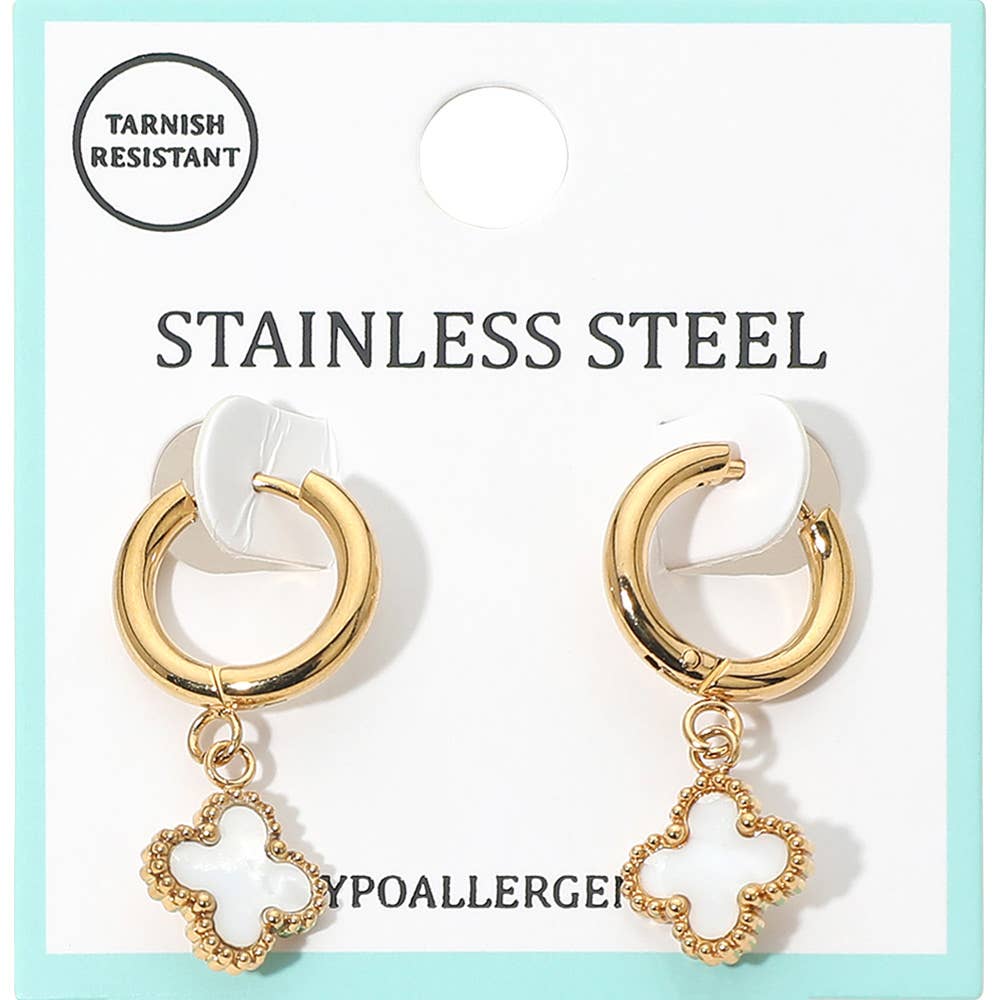 Darla Quatrefoil Dangle Huggie Hoop Earrings