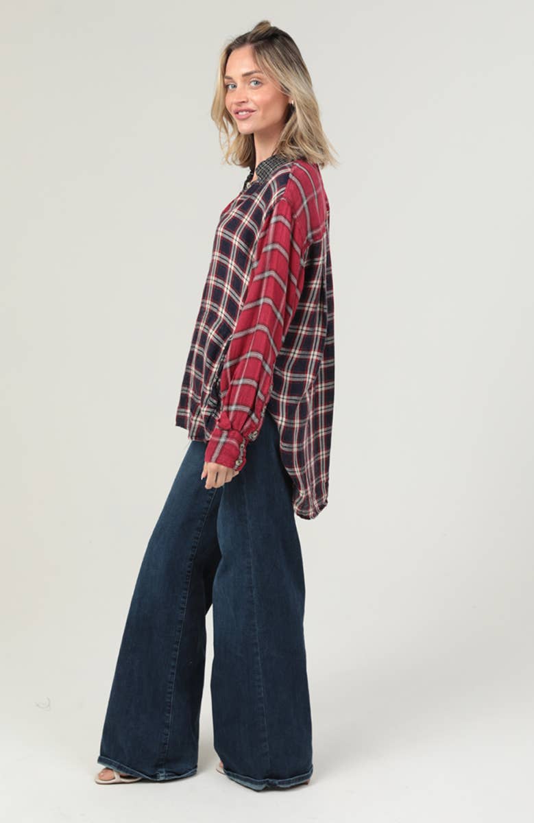 Mixed Plaid Red Buttondown